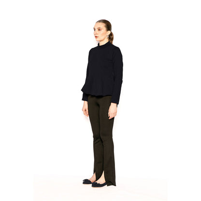 Contemponari Navy Blue Solid Full Sleeves Trojan Top