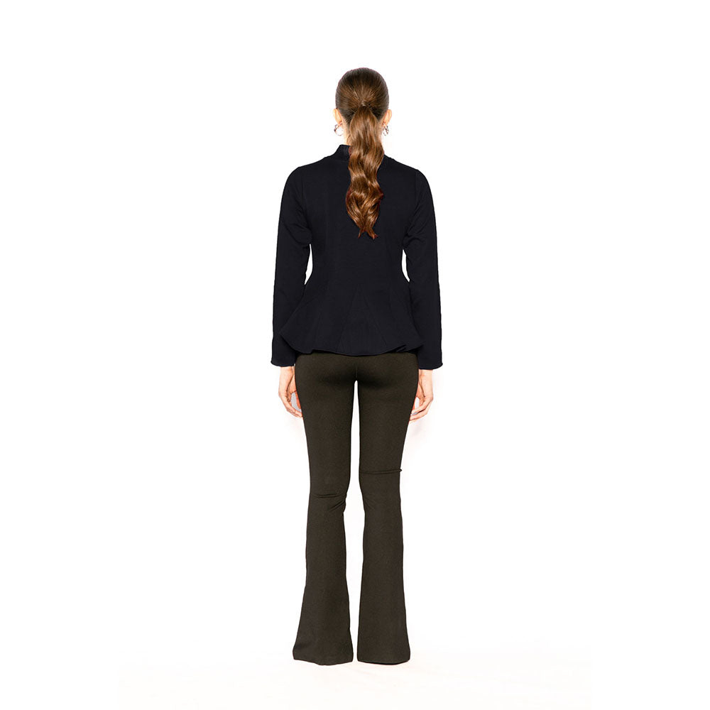 Contemponari Navy Blue Solid Full Sleeves Trojan Top