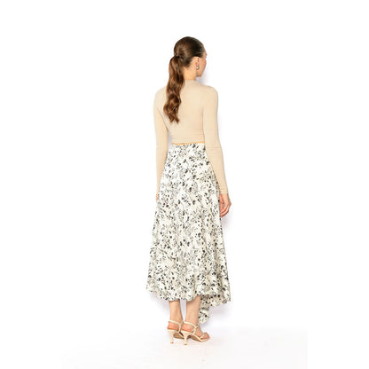 Contemponari Women Lycra Printed White Skirt