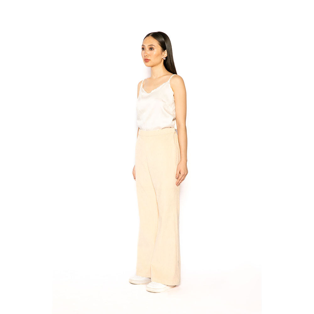 Contemponari Women Corduroy Solid Beige Pant
