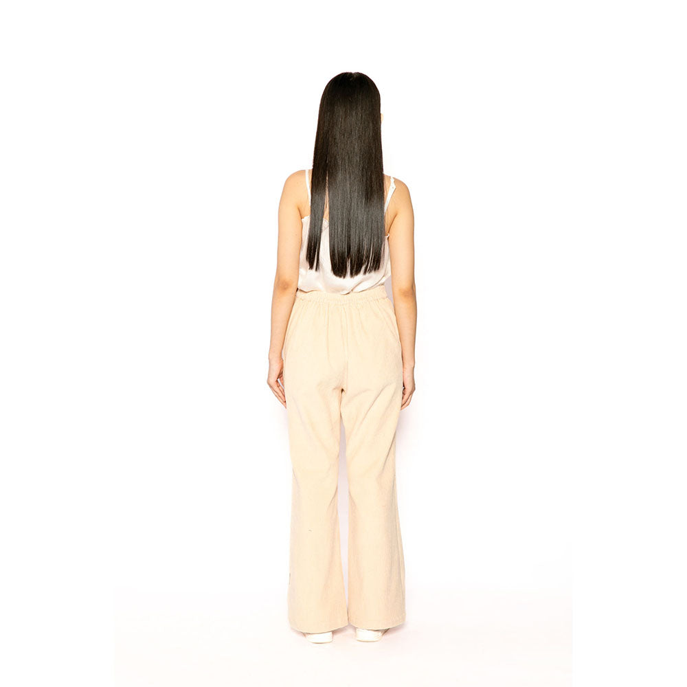Contemponari Women Corduroy Solid Beige Pant