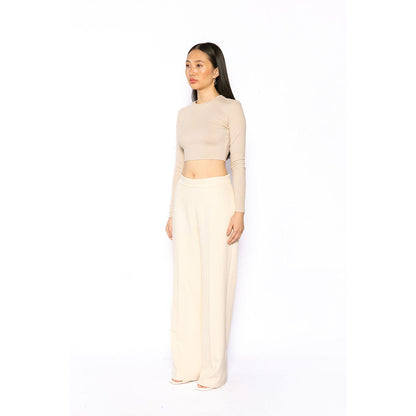 Contemponari Women Crepe Solid Beige Pant