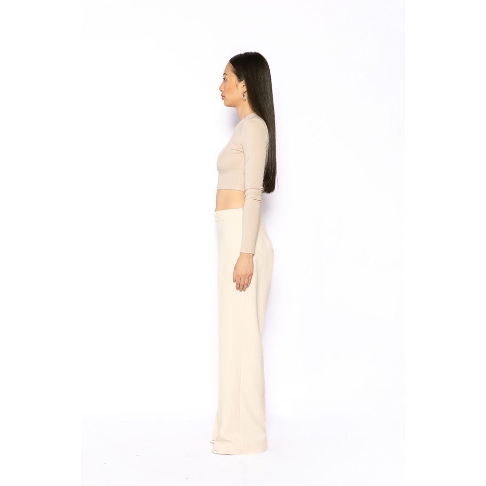 Contemponari Women Crepe Solid Beige Pant