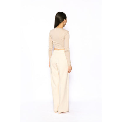 Contemponari Women Crepe Solid Beige Pant