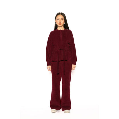 Contemponari Women Corduroy Solid Maroon Winter Jacket