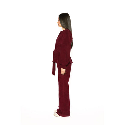 Contemponari Women Corduroy Solid Maroon Winter Jacket