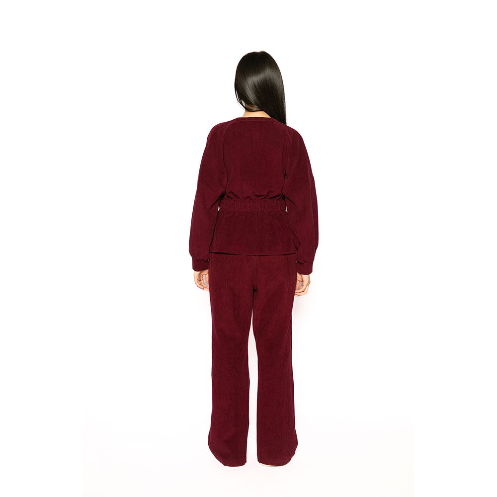 Contemponari Women Corduroy Solid Maroon Winter Jacket