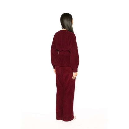 Contemponari Women Corduroy Solid Maroon Winter Jacket