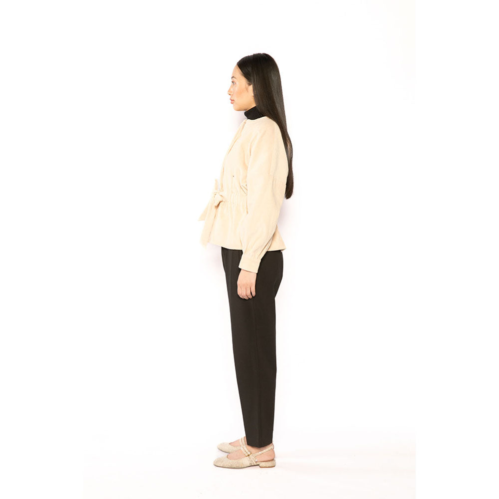 Contemponari Women Corduroy Solid Beige Winter Jacket