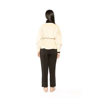 Contemponari Women Corduroy Solid Beige Winter Jacket