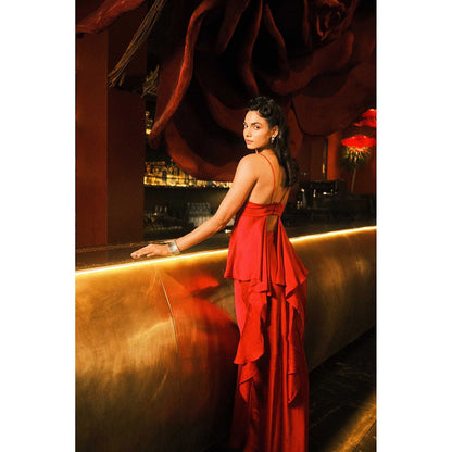 Contemponari Women Red Cotton Satin Solid Top