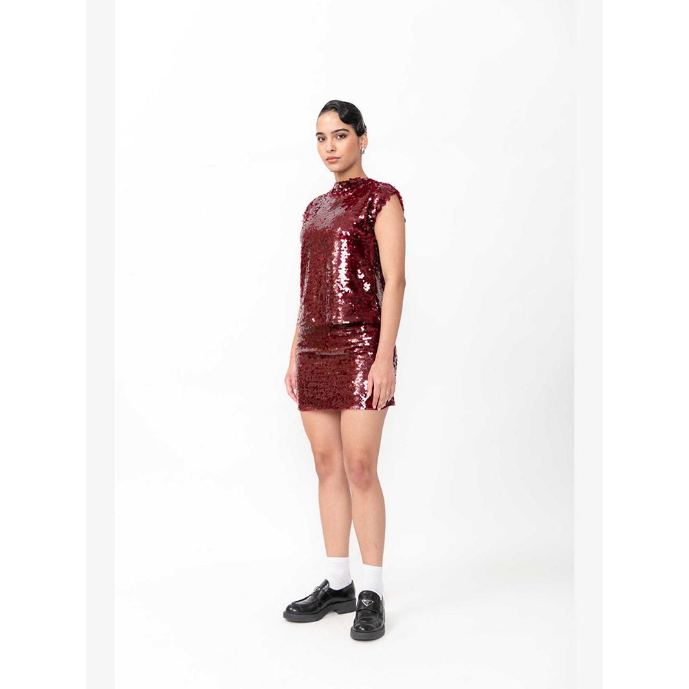 Contemponari Women Red Embellished/Sequenced Solid Top