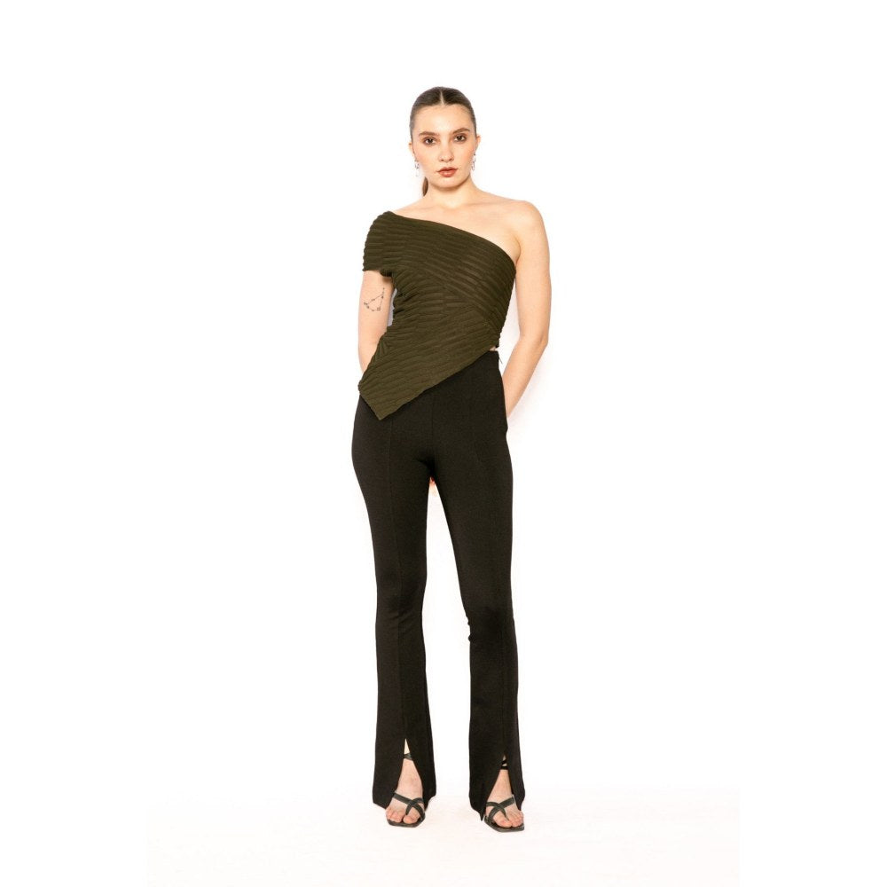 Contemponari Womens Circe Solid Olive Top