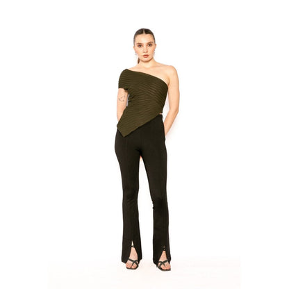 Contemponari Womens Circe Solid Olive Top