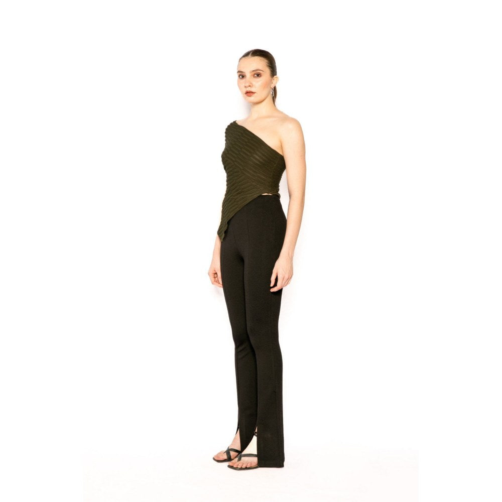 Contemponari Womens Circe Solid Olive Top