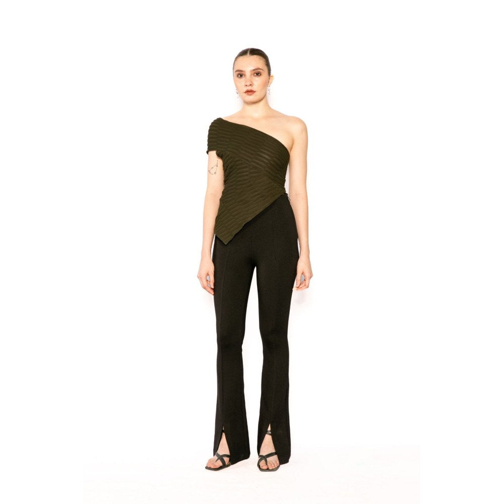 Contemponari Womens Circe Solid Olive Top