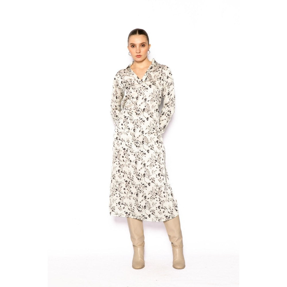 Contemponari Womens Homer Printed White Dress