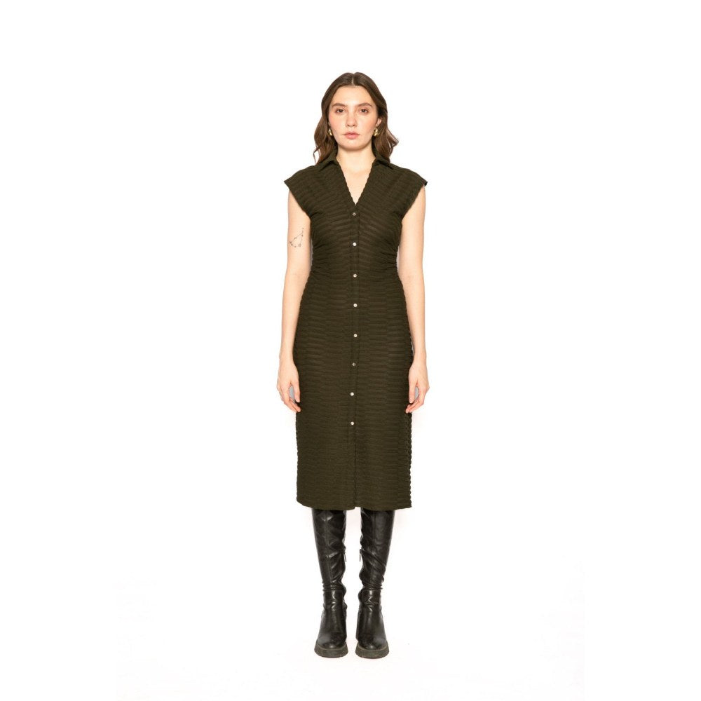 Contemponari Womens Ursa Textured Green Dress