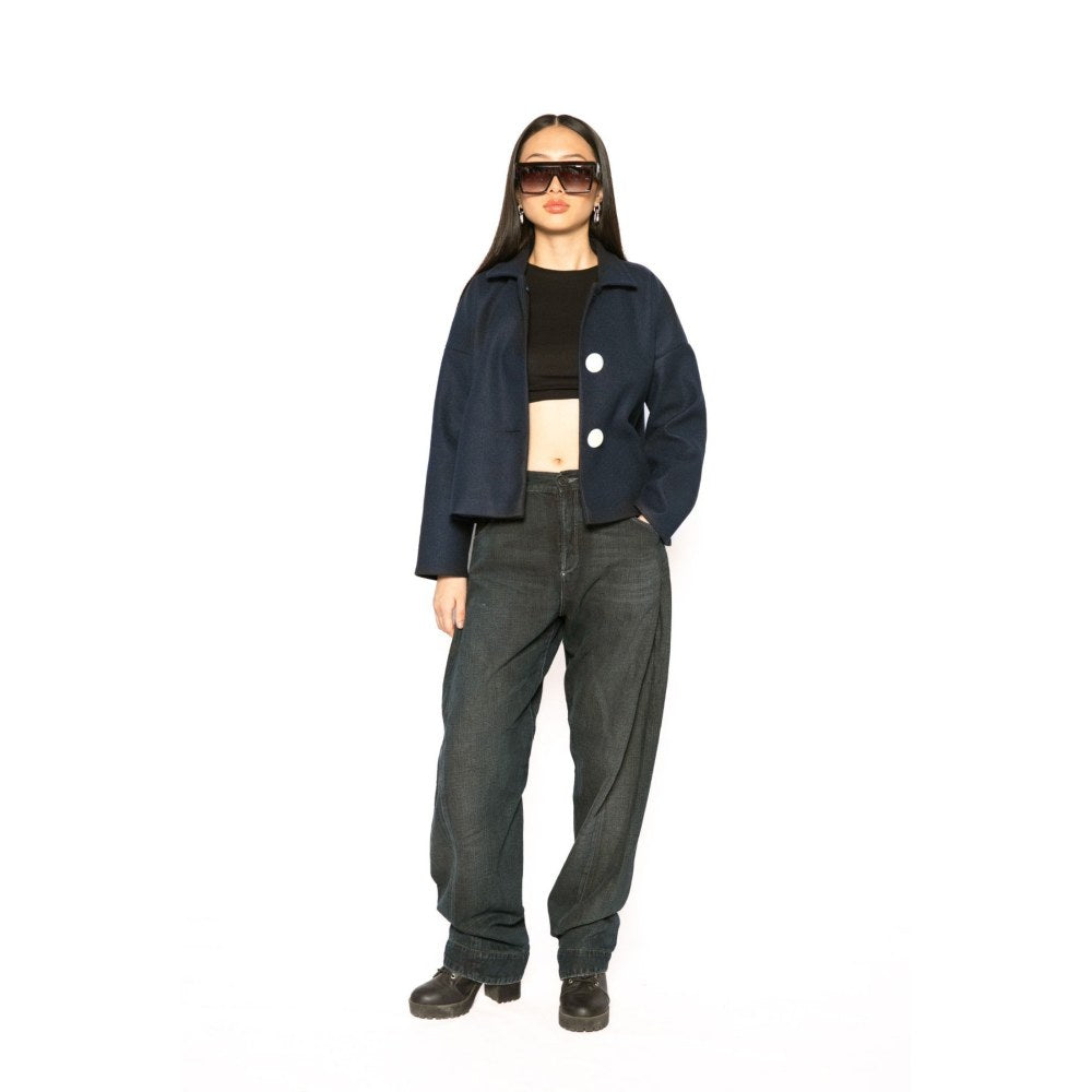 Contemponari Womens Xenia Solid Blue Jacket