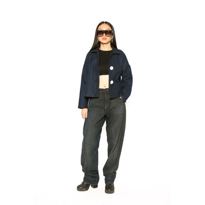 Contemponari Womens Xenia Solid Blue Jacket