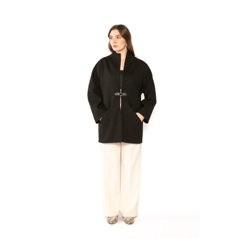 Contemponari Womens Archer Solid Black Wintercoat