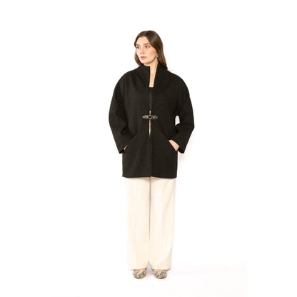 Contemponari Womens Archer Solid Black Wintercoat