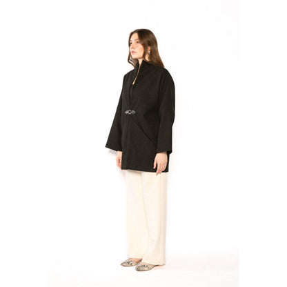 Contemponari Womens Archer Solid Black Wintercoat