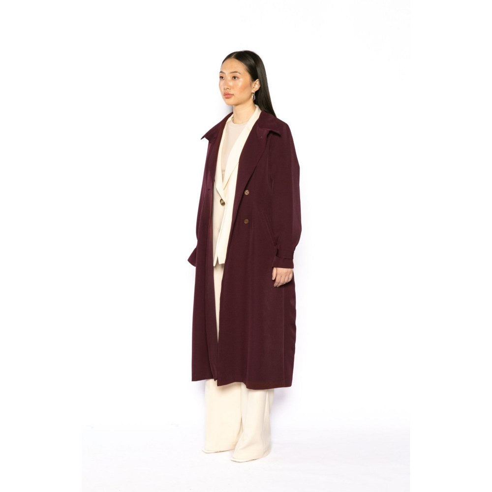 Contemponari Womens Penelope Solid Wine Coat