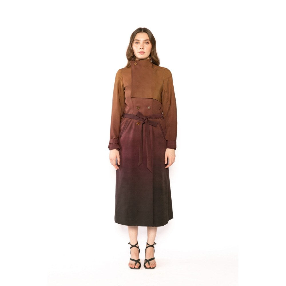 Contemponari Womens Penelope Ombre Multi-Color Coat with Belt