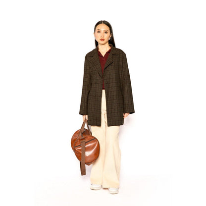 Contemponari Womens Poseidon Checks Brown Coat with Belt