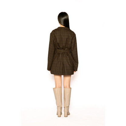 Contemponari Womens Poseidon Checks Brown Coat with Belt