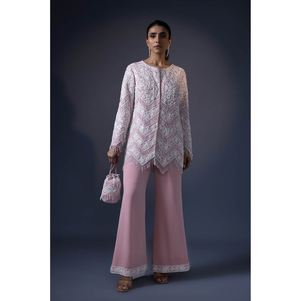 Daatri by meenakshi kakkar Pink Tassel Jacket with Flared Pants (Set of 2)