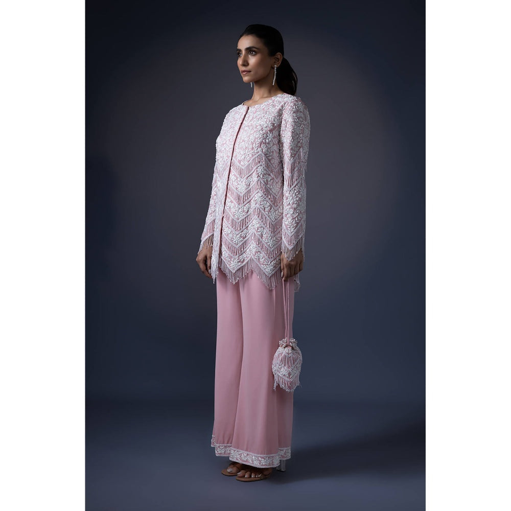 Daatri by meenakshi kakkar Pink Tassel Jacket with Flared Pants (Set of 2)