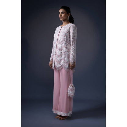 Daatri by meenakshi kakkar Pink Tassel Jacket with Flared Pants (Set of 2)