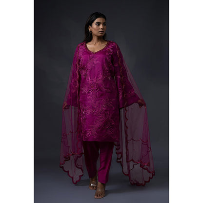 Daatri by meenakshi kakkar Pink 3D Embroidered Kurta with Salwar and Dupatta (Set of 3)