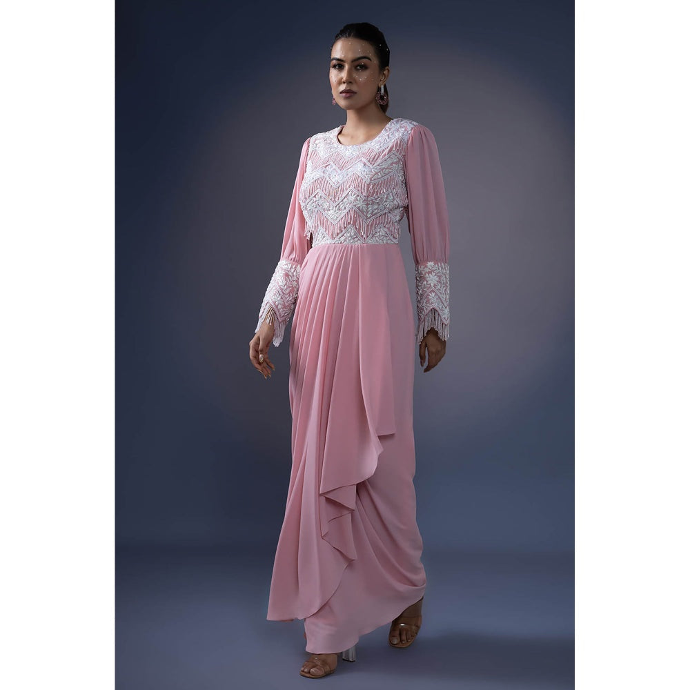 Daatri by meenakshi kakkar Pink Tassel Embroidered Drape Gown
