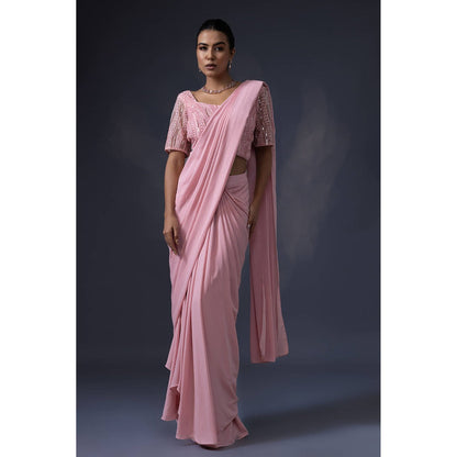 Daatri by meenakshi kakkar Pre Draped Pink Embroidered Saree with Stitched Blouse