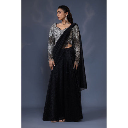Daatri by meenakshi kakkar Embroidered Black Drape Saree with Stitched Blouse