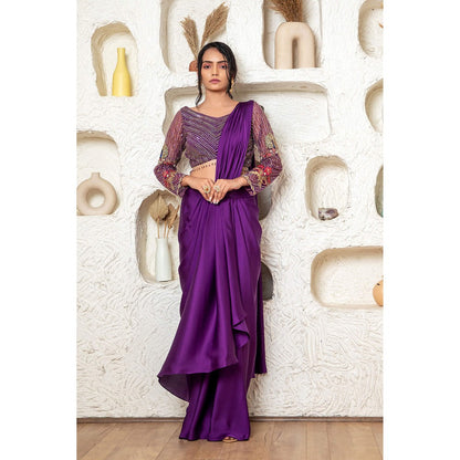 Daatri by meenakshi kakkar Drape Purple Saree with Stitched Blouse