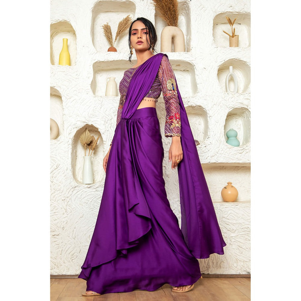 Daatri by meenakshi kakkar Drape Purple Saree with Stitched Blouse