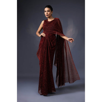 Daatri by meenakshi kakkar Red Pre-Drape Saree with Stitched Blouse