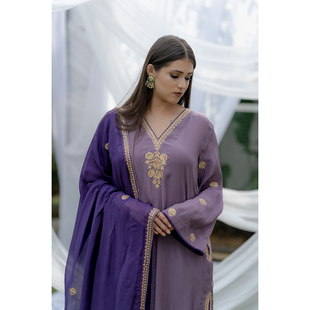 Daljit Sudan Purple Aari Tilla Suit (Set of 3)