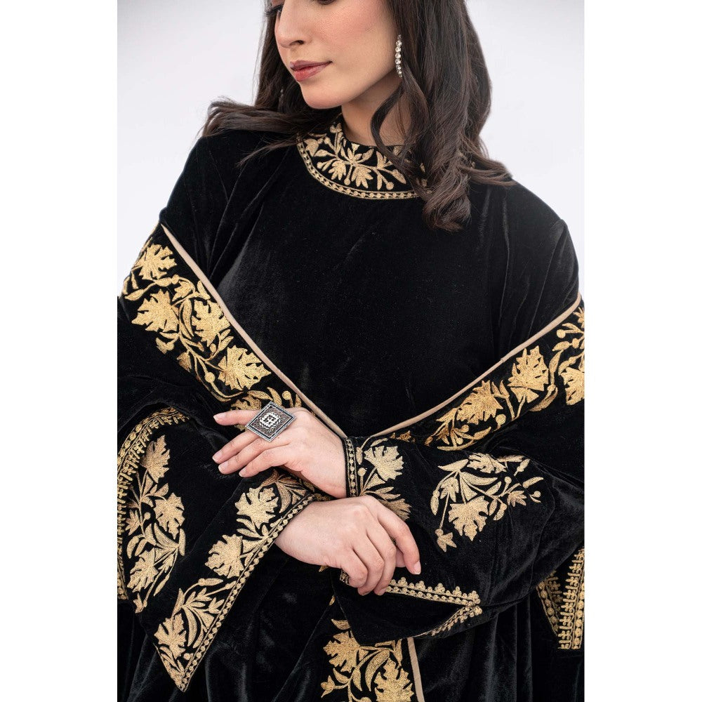 Daljit Sudan Black Velvet Cape with Kurta and Pant (Set of 3)