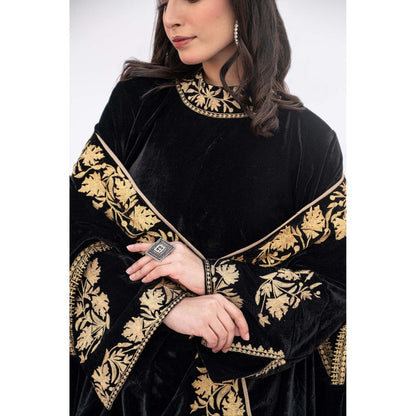Daljit Sudan Black Velvet Cape with Kurta and Pant (Set of 3)