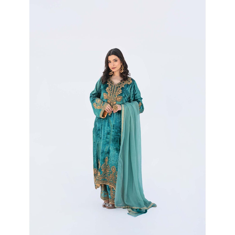 Daljit Sudan Teal Shaneel Heavy Kurta with Pant and Dupatta (Set of 3)