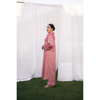 Daljit Sudan Salmon Pink Satin Co-Ord (Set of 2)