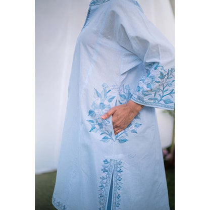 Daljit Sudan Ice Blue Matka Cotton Phiran Co-Ord (Set of 2)