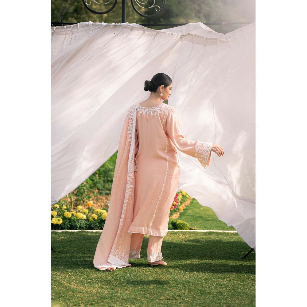 Daljit Sudan Light Peach Muslin Kurta with Pant and Dupatta (Set of 3)