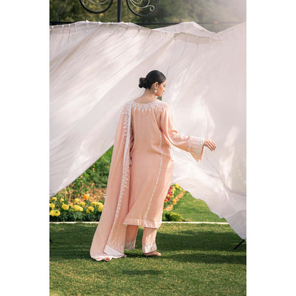 Daljit Sudan Light Peach Muslin Kurta with Pant and Dupatta (Set of 3)