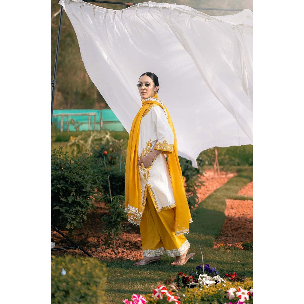 Daljit Sudan Mustard Cotton Kurta with Pant and Dupatta (Set of 3)